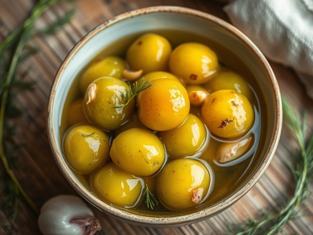 ترشی گوجه سبز در کاسه